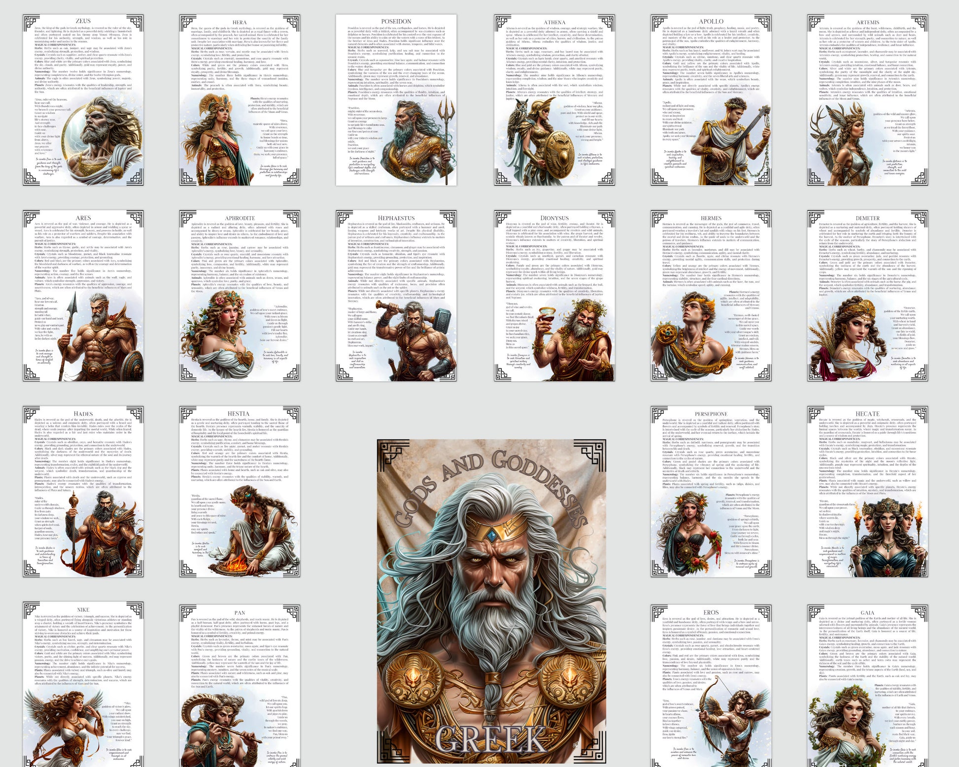 Greek GODS AND GODDESSES. Beautiful pages for your Grimoire or Book Of Shadows. Printable