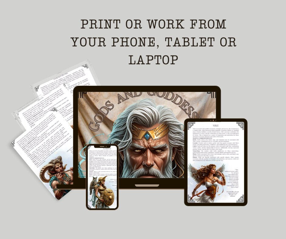 Greek GODS AND GODDESSES. Beautiful pages for your Grimoire or Book Of Shadows. Printable