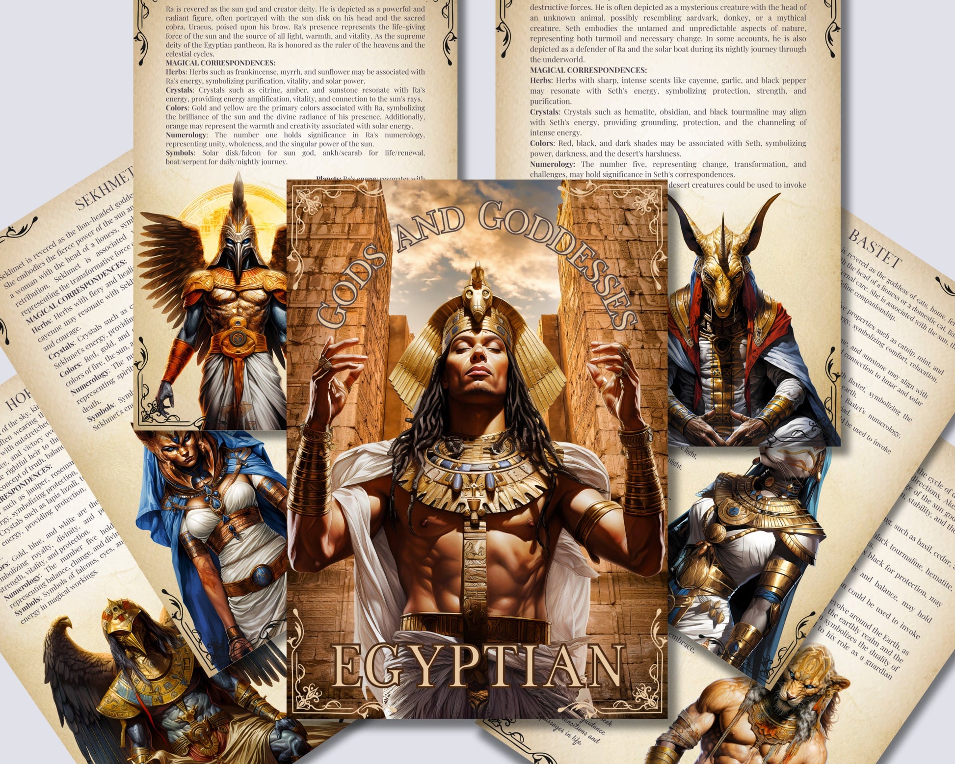 Egyptian Gods and Goddesses. Beautiful pages for your Grimoire or Book Of Shadows. Printable
