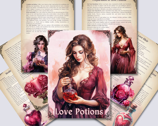 Love Potions. Basics. Beautiful pages for your Grimoire or Book Of Shadows. Printable.