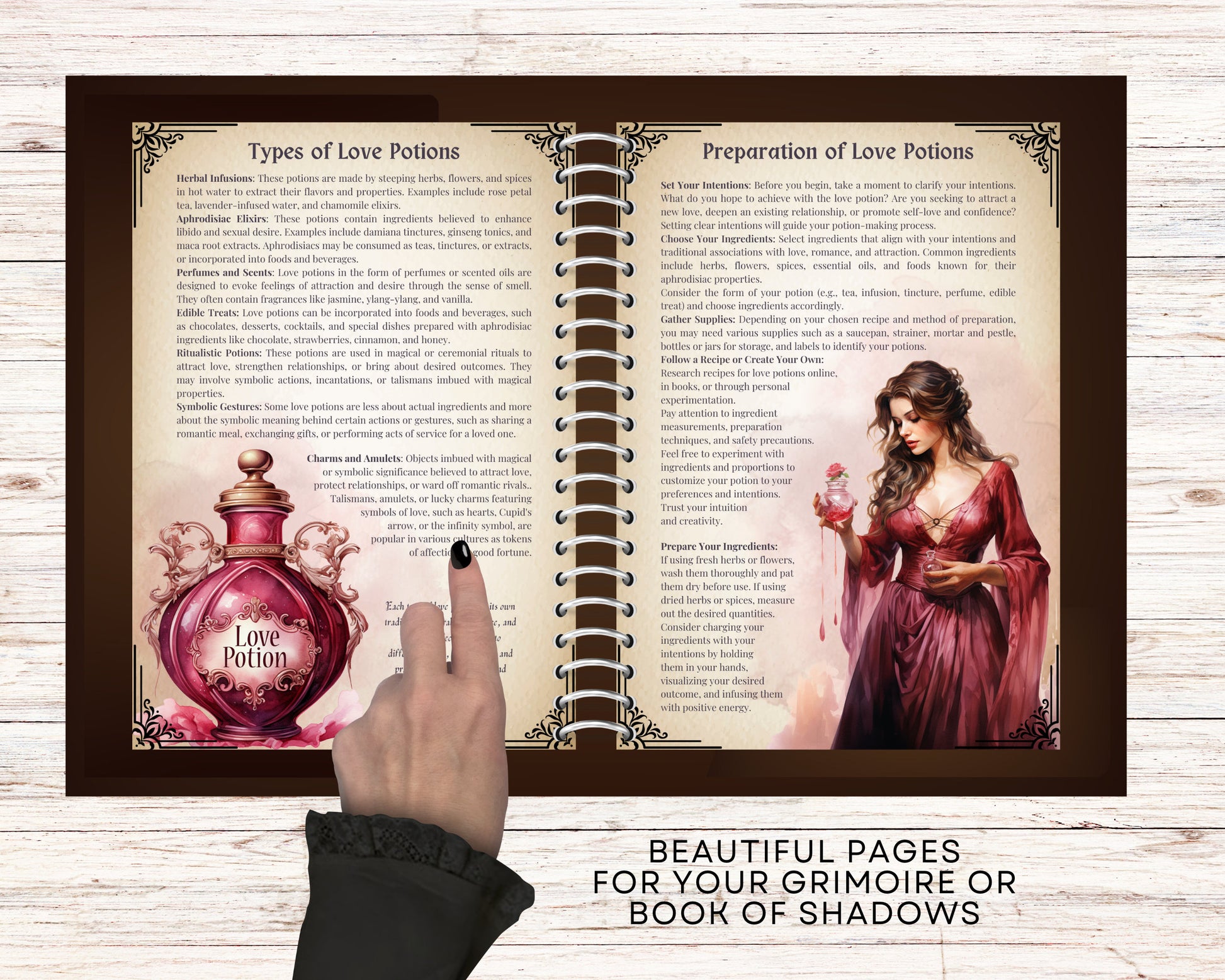 Love Potions. Basics. Beautiful pages for your Grimoire or Book Of Shadows. Printable.