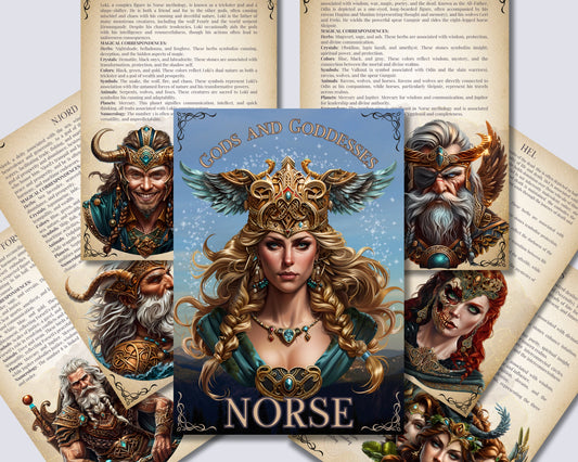 NORSE Gods and Goddesses. The most complete. Beautiful pages for your Grimoire or Book Of Shadows. Printable