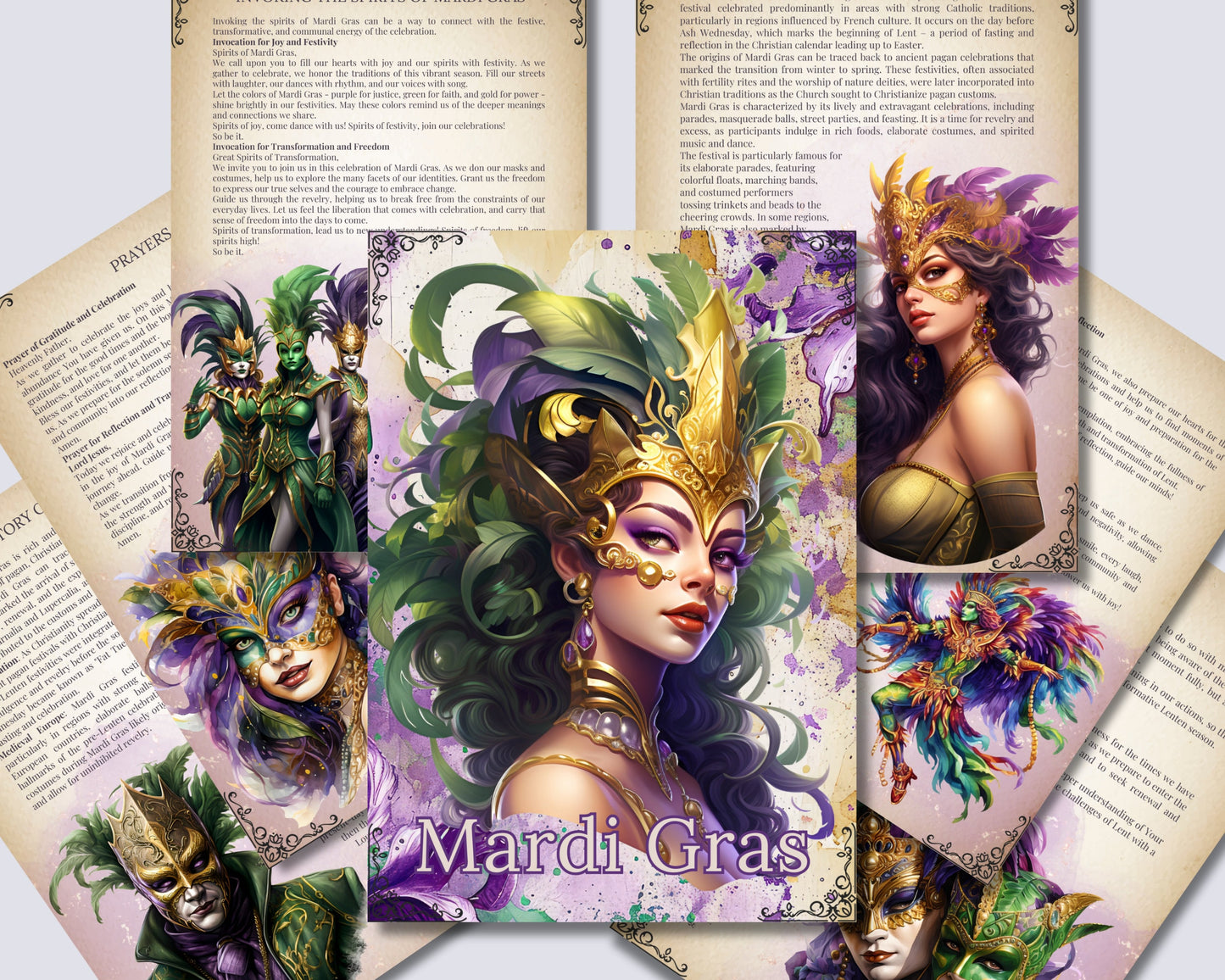 Mardi Gras. Beginners guide. Beautiful pages for your Grimoire or Book Of Shadows.