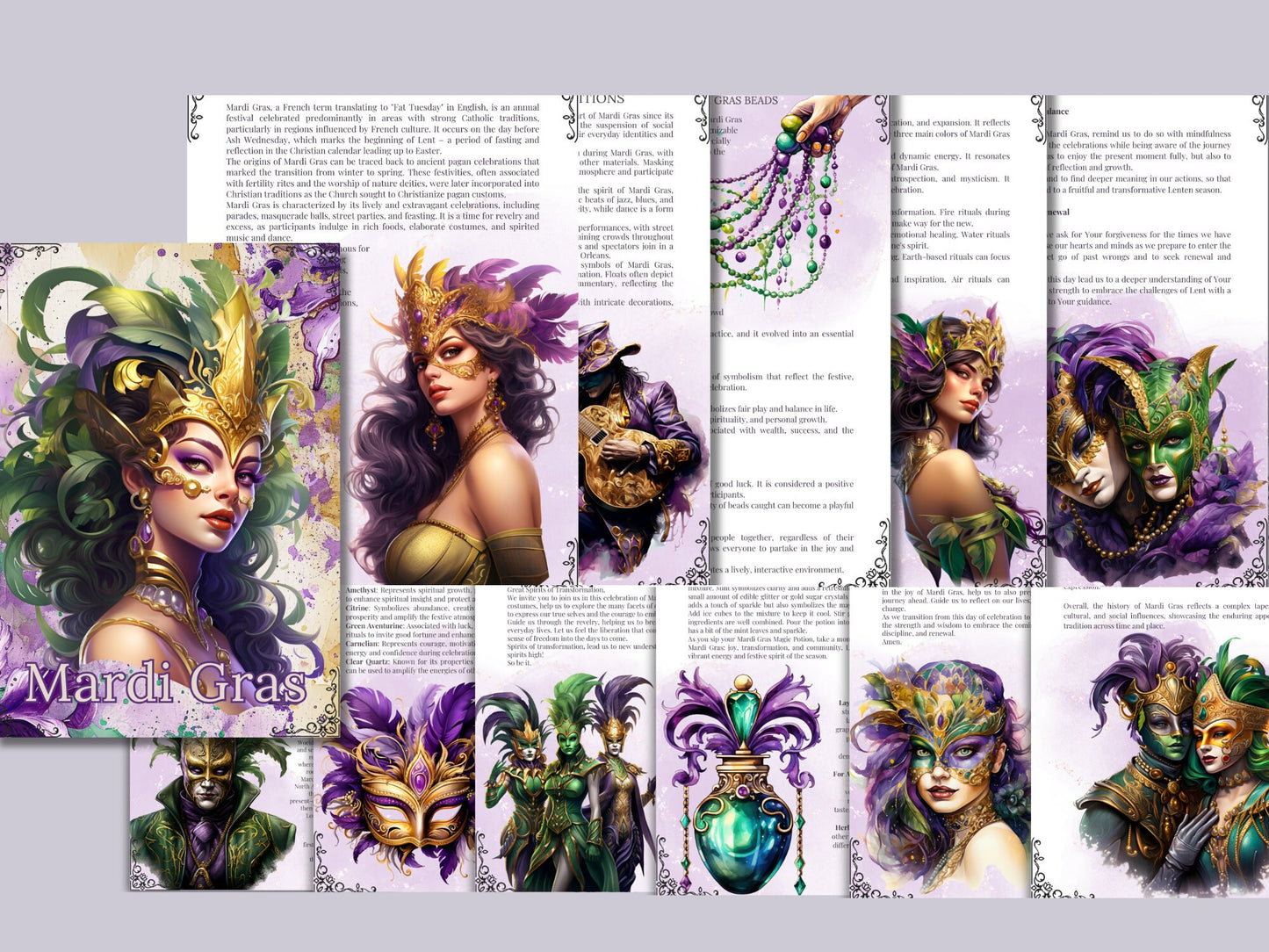 Mardi Gras. Beginners guide. Beautiful pages for your Grimoire or Book Of Shadows.