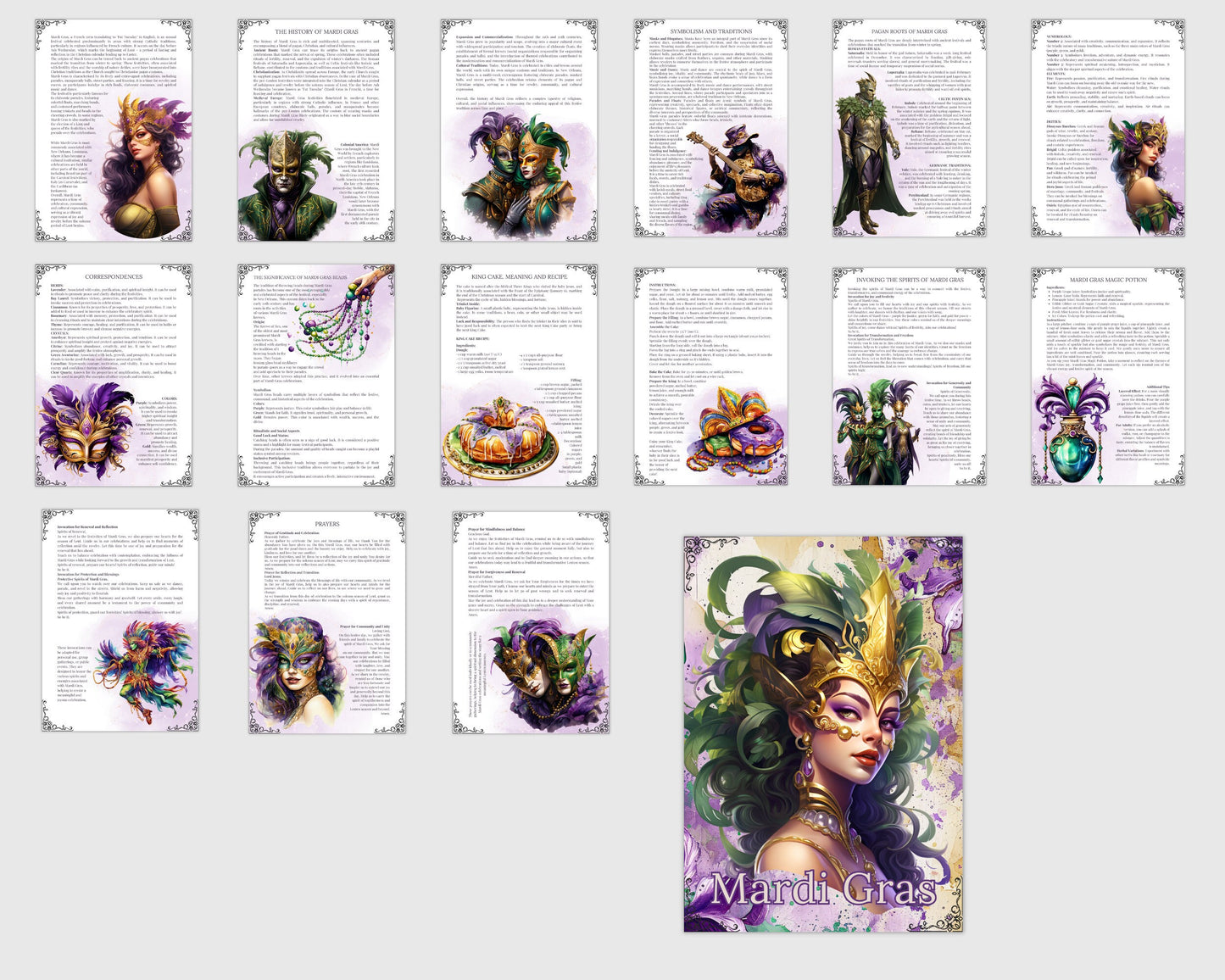 Mardi Gras. Beginners guide. Beautiful pages for your Grimoire or Book Of Shadows.