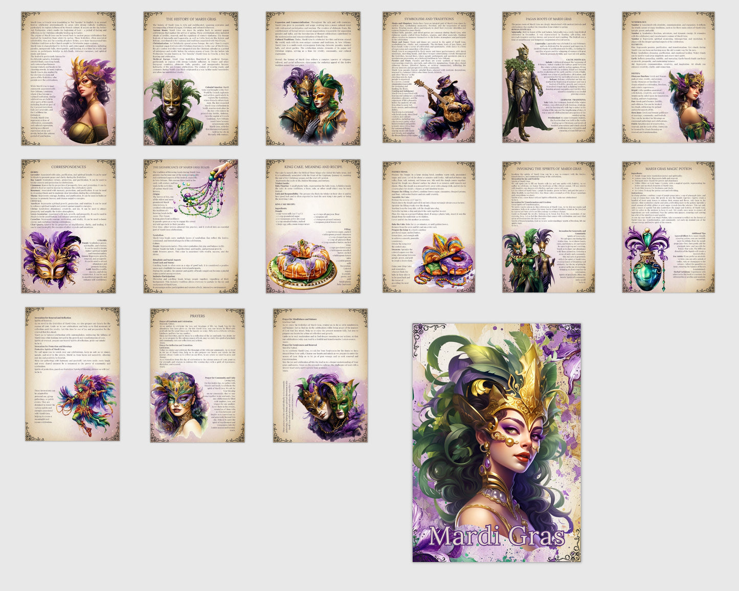 Mardi Gras. Beginners guide. Beautiful pages for your Grimoire or Book Of Shadows.