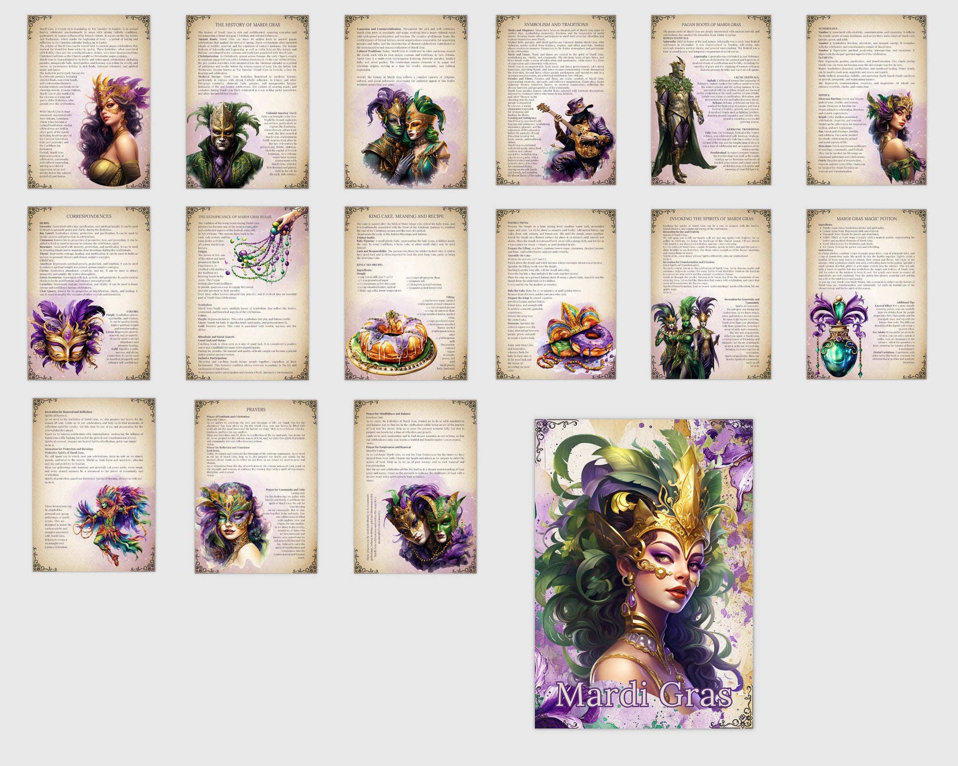 Mardi Gras. Beginners guide. Beautiful pages for your Grimoire or Book Of Shadows.