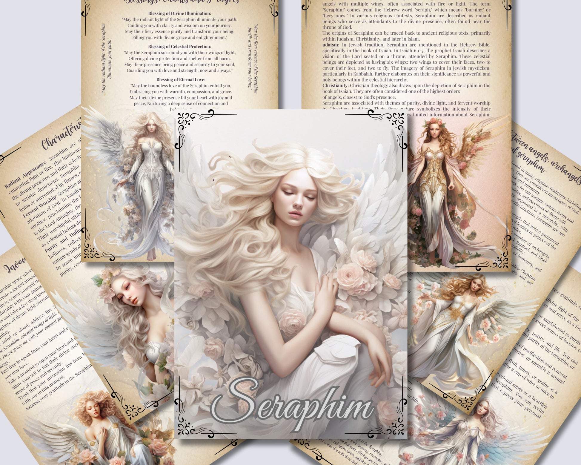 Seraphim. Beautiful pages for your Grimoire or Book Of Shadows. Printable