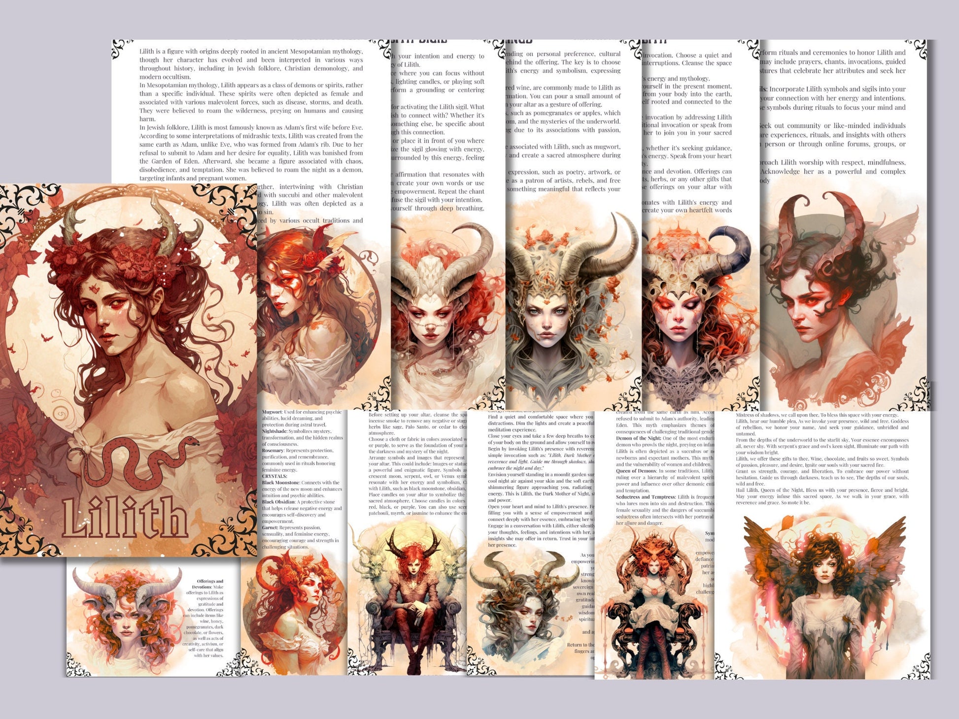 Lilith Grimoire. A Guide to Working with the Dark Goddess Lilith. 16 Beautiful printable Grimoire pages.