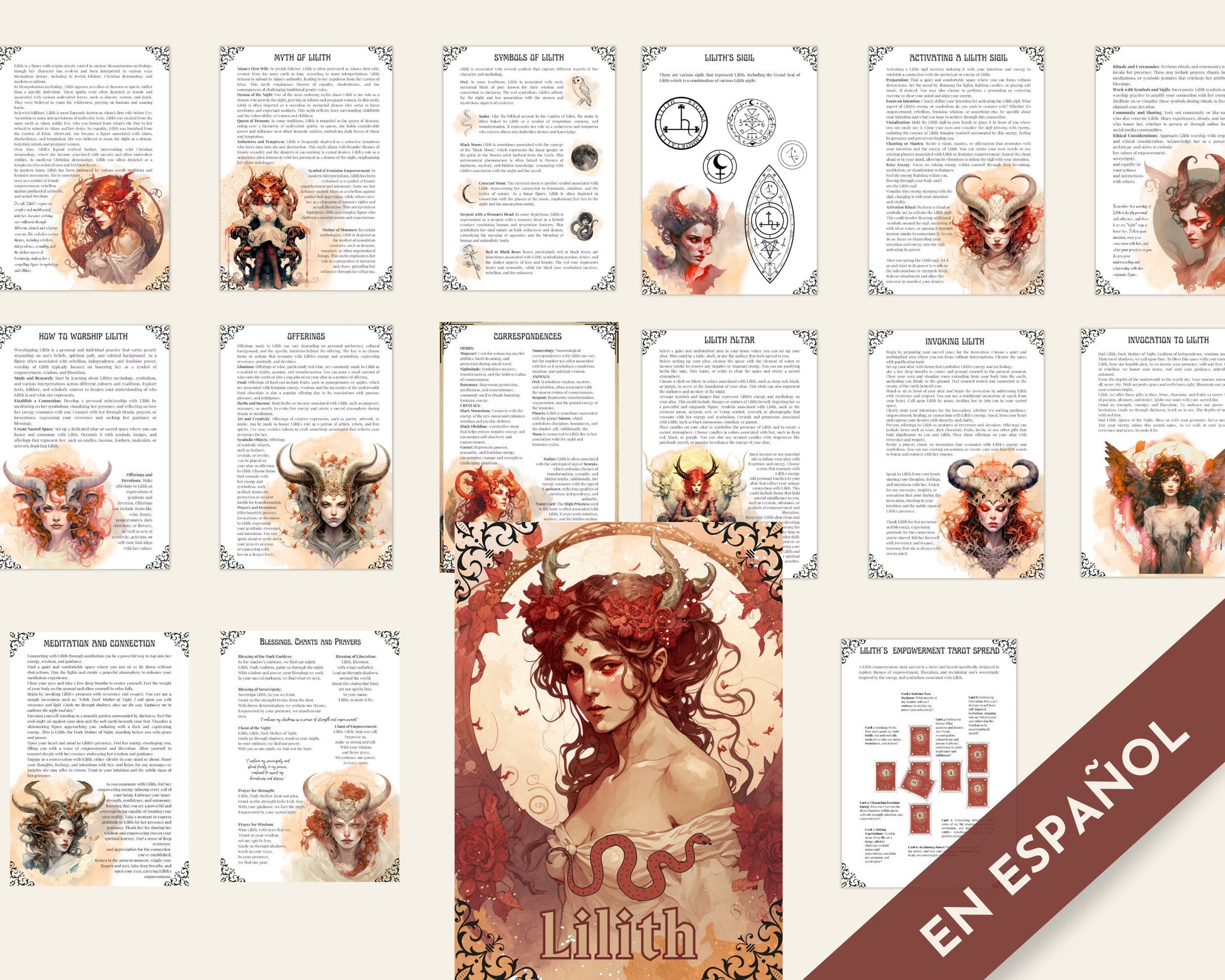 Lilith Grimorio. EN ESPAÑOL. Una guía para trabajar con la diosa oscura Lilith. 16 hermosas páginas de Grimorio imprimibles.