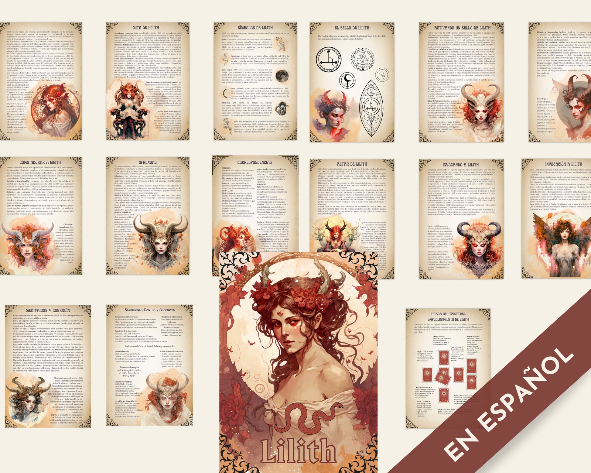 Lilith Grimorio. EN ESPAÑOL. Una guía para trabajar con la diosa oscura Lilith. 16 hermosas páginas de Grimorio imprimibles.