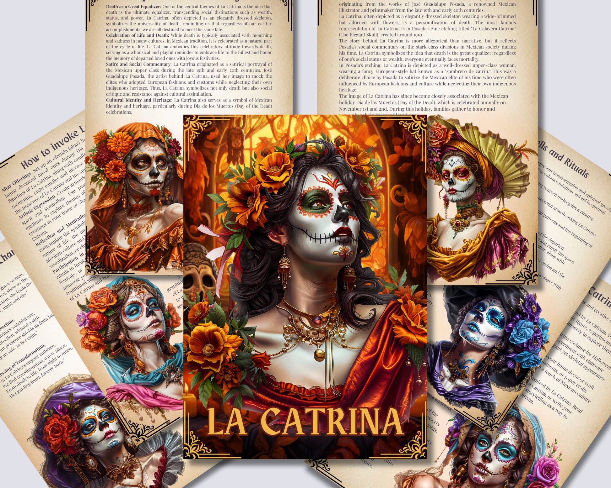 La Catrina. Beautiful pages for your Grimoire or Book Of Shadows. Printable