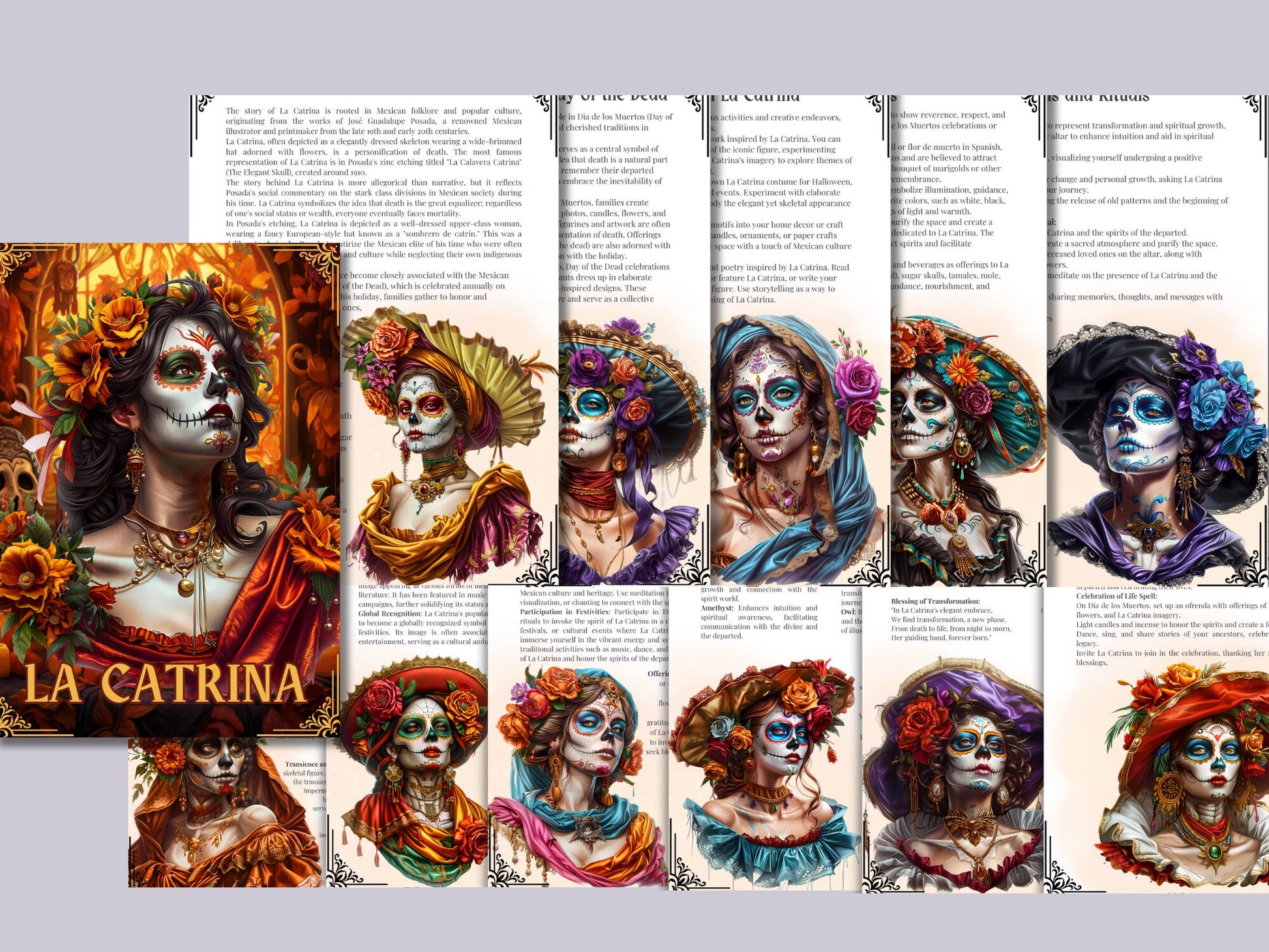 La Catrina. Beautiful pages for your Grimoire or Book Of Shadows. Printable