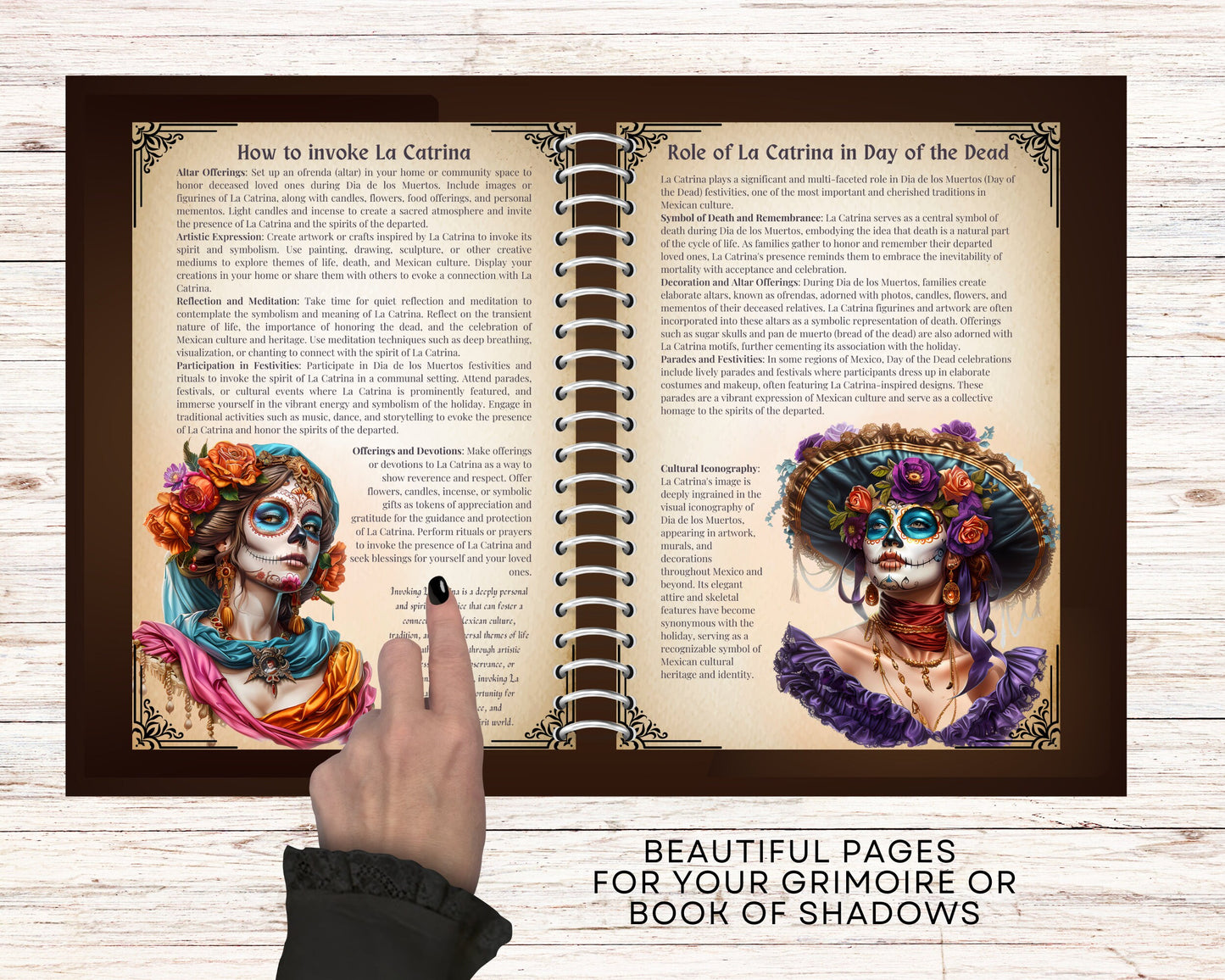 La Catrina. Beautiful pages for your Grimoire or Book Of Shadows. Printable