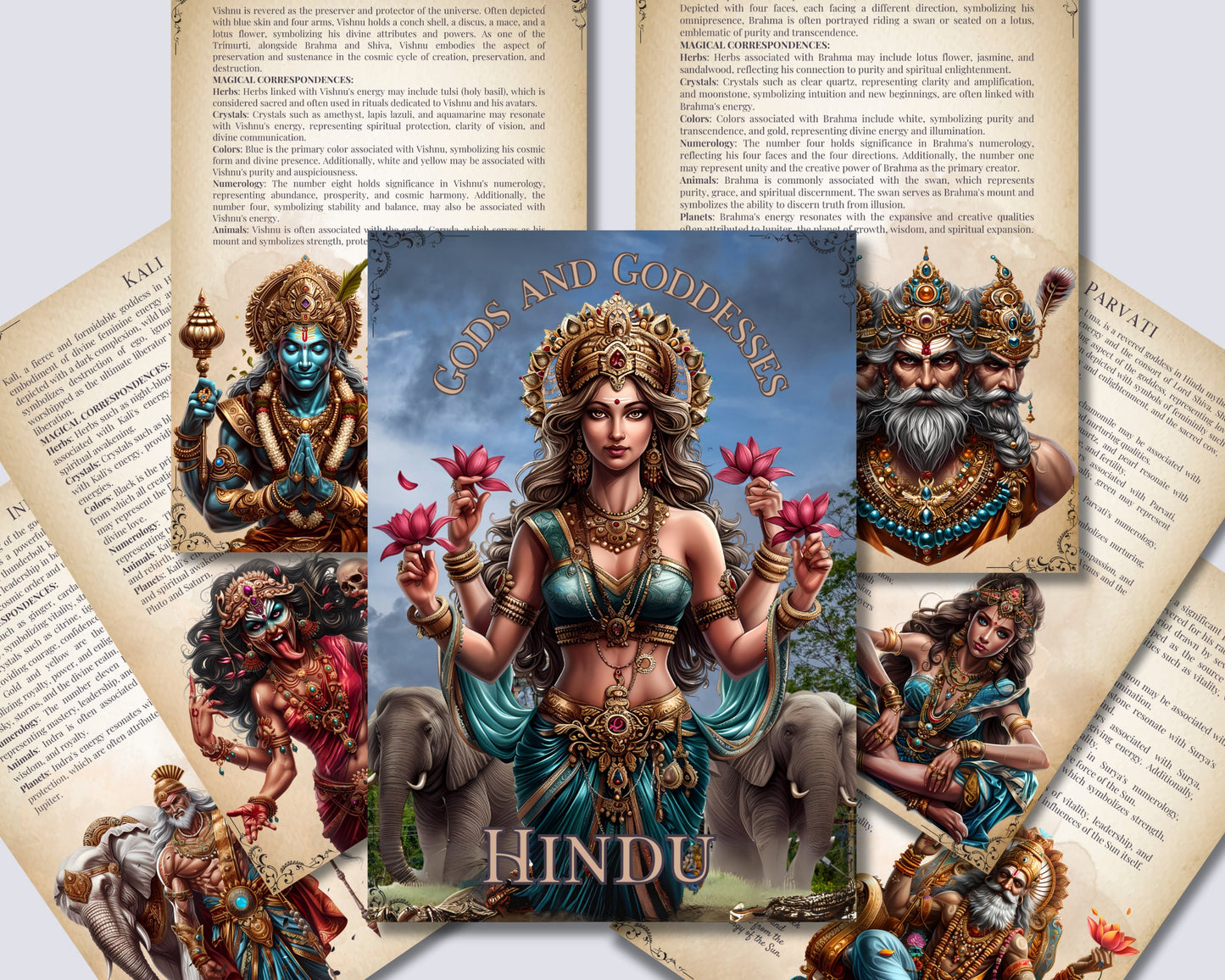 Hindu GODS AND GODDESSES. Beautiful pages for your Grimoire or Book Of Shadows. Printable