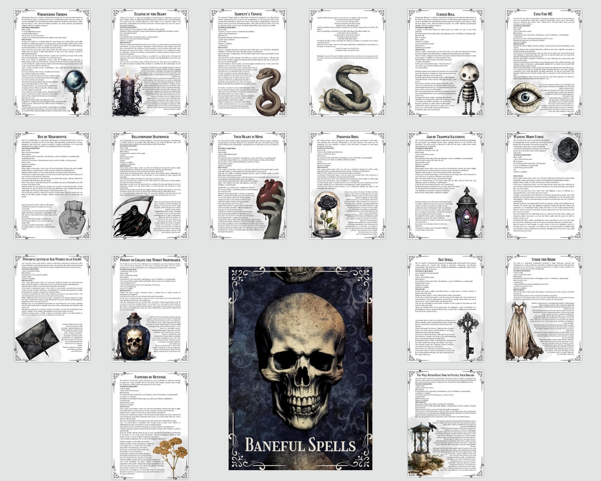 Baneful Magic Spells Collection. 17 Potent Curses & Hexes. Printable.