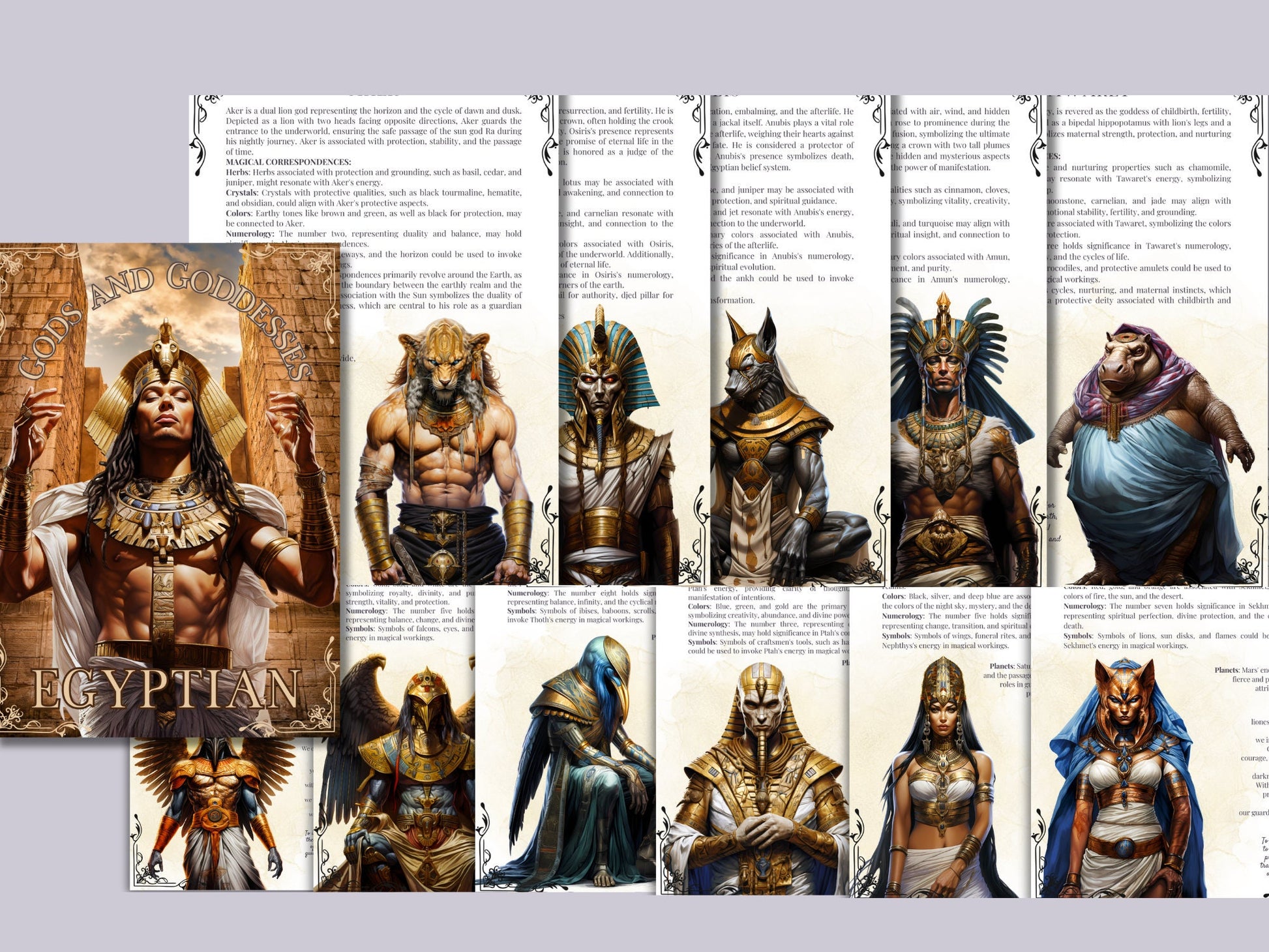 Egyptian Gods and Goddesses. Beautiful pages for your Grimoire or Book Of Shadows. Printable