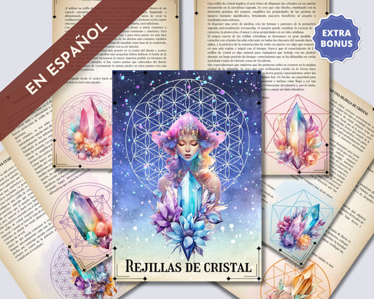 Guía de Rejillas de Cristales. Imprimible + Plantillas BONIFICACIÓN. Hermosas páginas de grimorio para principiantes. Descarga instantánea.