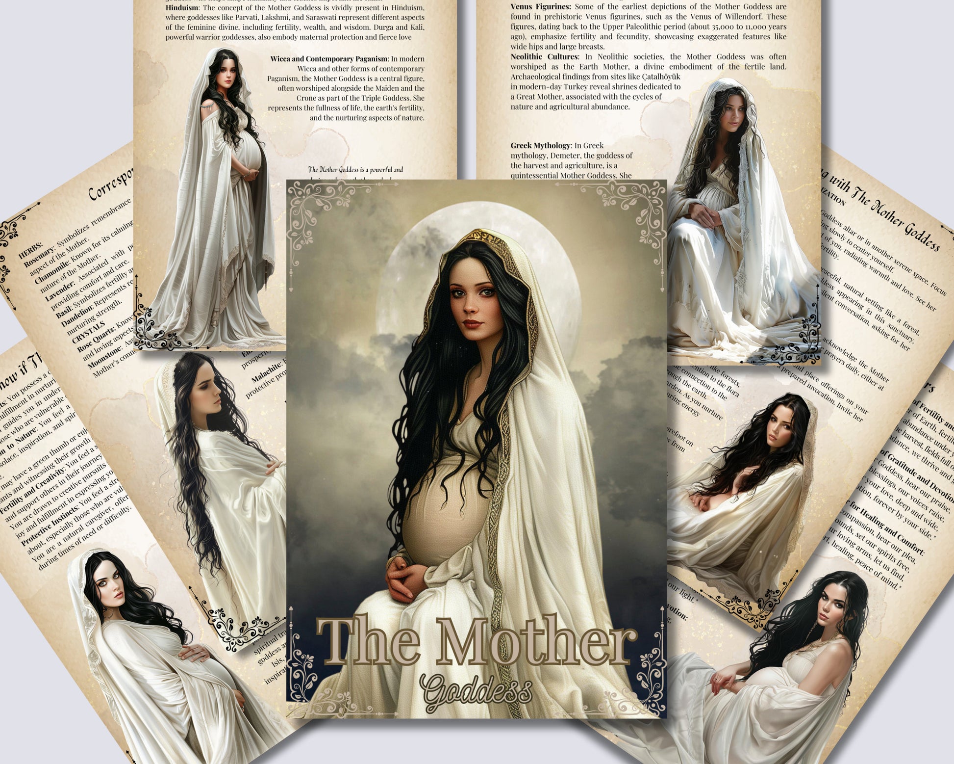 THE MOTHER GODDESS. Beautiful pages for your Grimoire or Book Of Shadows. Printable.