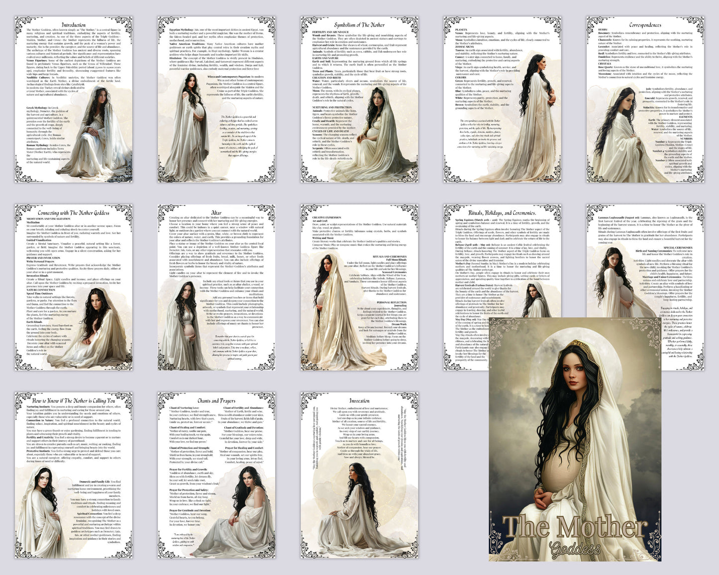 THE MOTHER GODDESS. Beautiful pages for your Grimoire or Book Of Shadows. Printable.