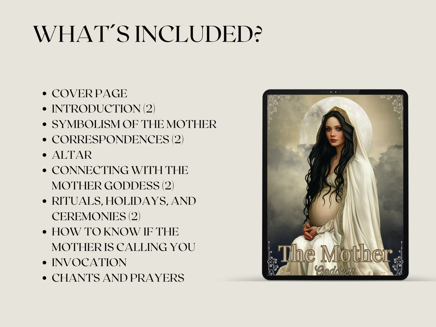 THE MOTHER GODDESS. Beautiful pages for your Grimoire or Book Of Shadows. Printable.
