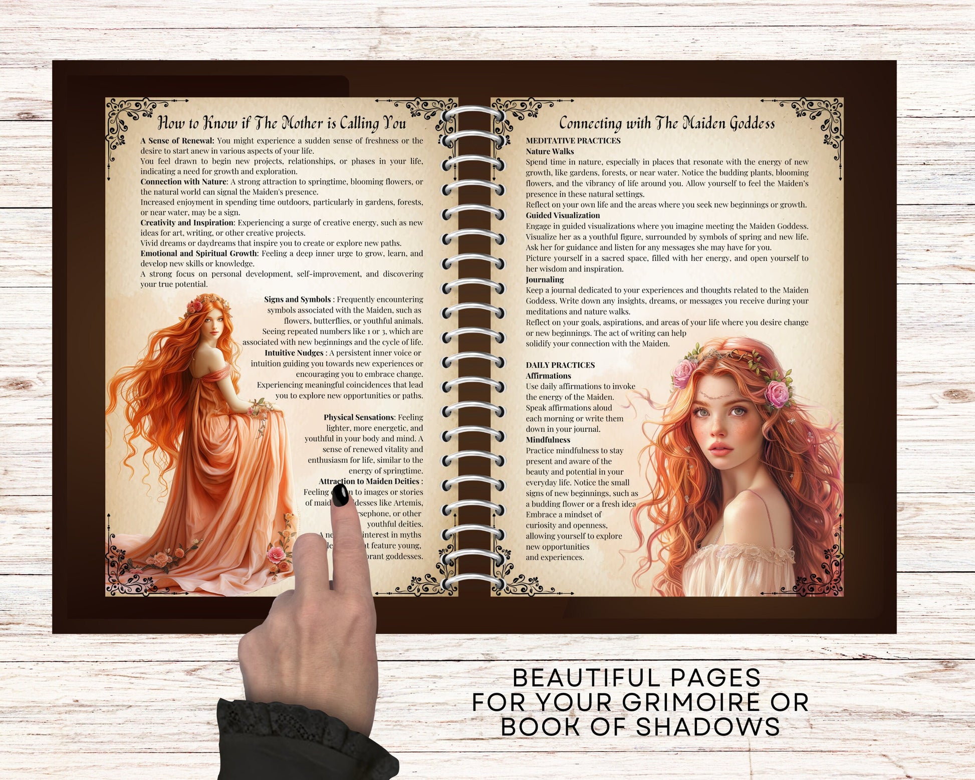 THE MAIDEN GODDESS. Beautiful pages for your Grimoire or Book Of Shadows. Printable.