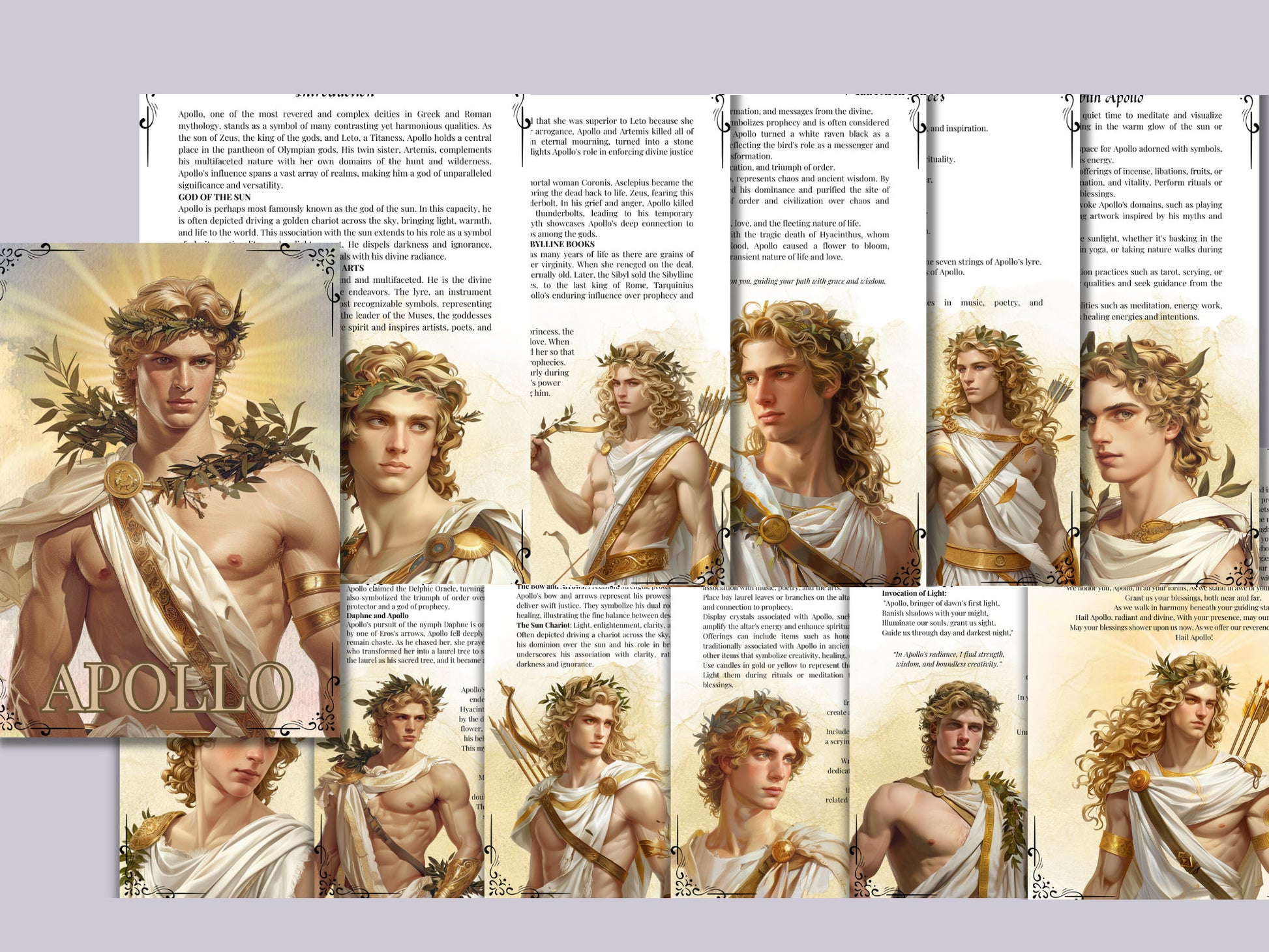 Apollo. Son God Solar God. Beautiful pages for your Grimoire or Book Of Shadows. Printable.