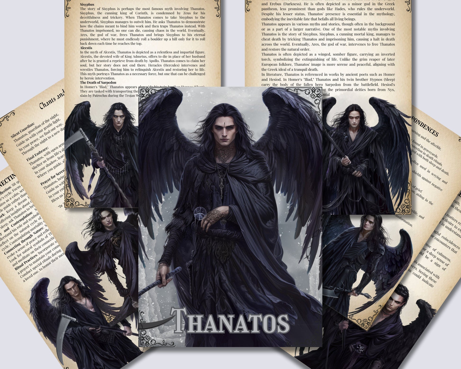 Thanatos. Greek God of Death. Beautiful pages for your Grimoire or Book of Shadows. Printable