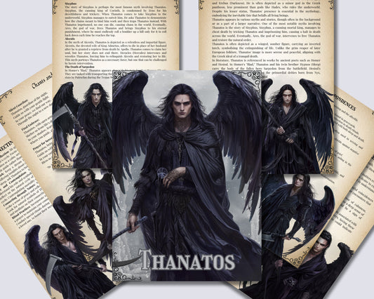 Thanatos. Greek God of Death. Beautiful pages for your Grimoire or Book of Shadows. Printable