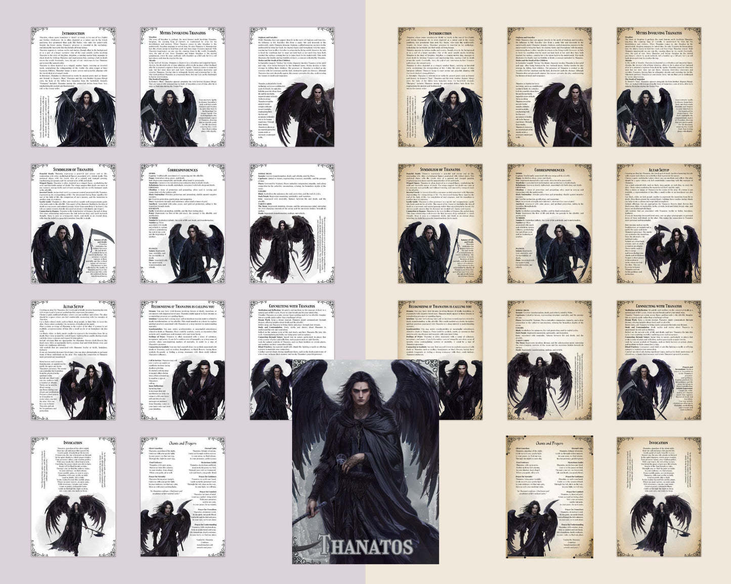 Thanatos. Greek God of Death. Beautiful pages for your Grimoire or Book of Shadows. Printable