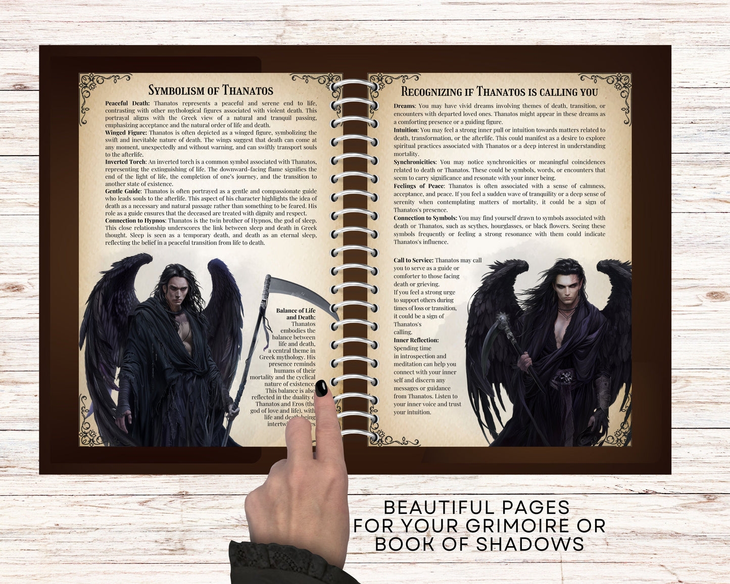 Thanatos. Greek God of Death. Beautiful pages for your Grimoire or Book of Shadows. Printable