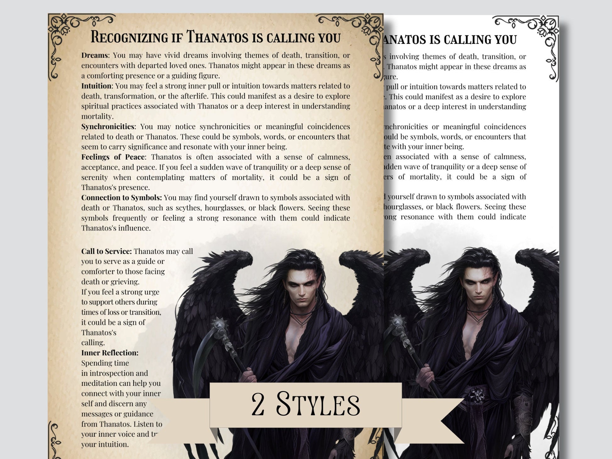Thanatos. Greek God of Death. Beautiful pages for your Grimoire or Book of Shadows. Printable