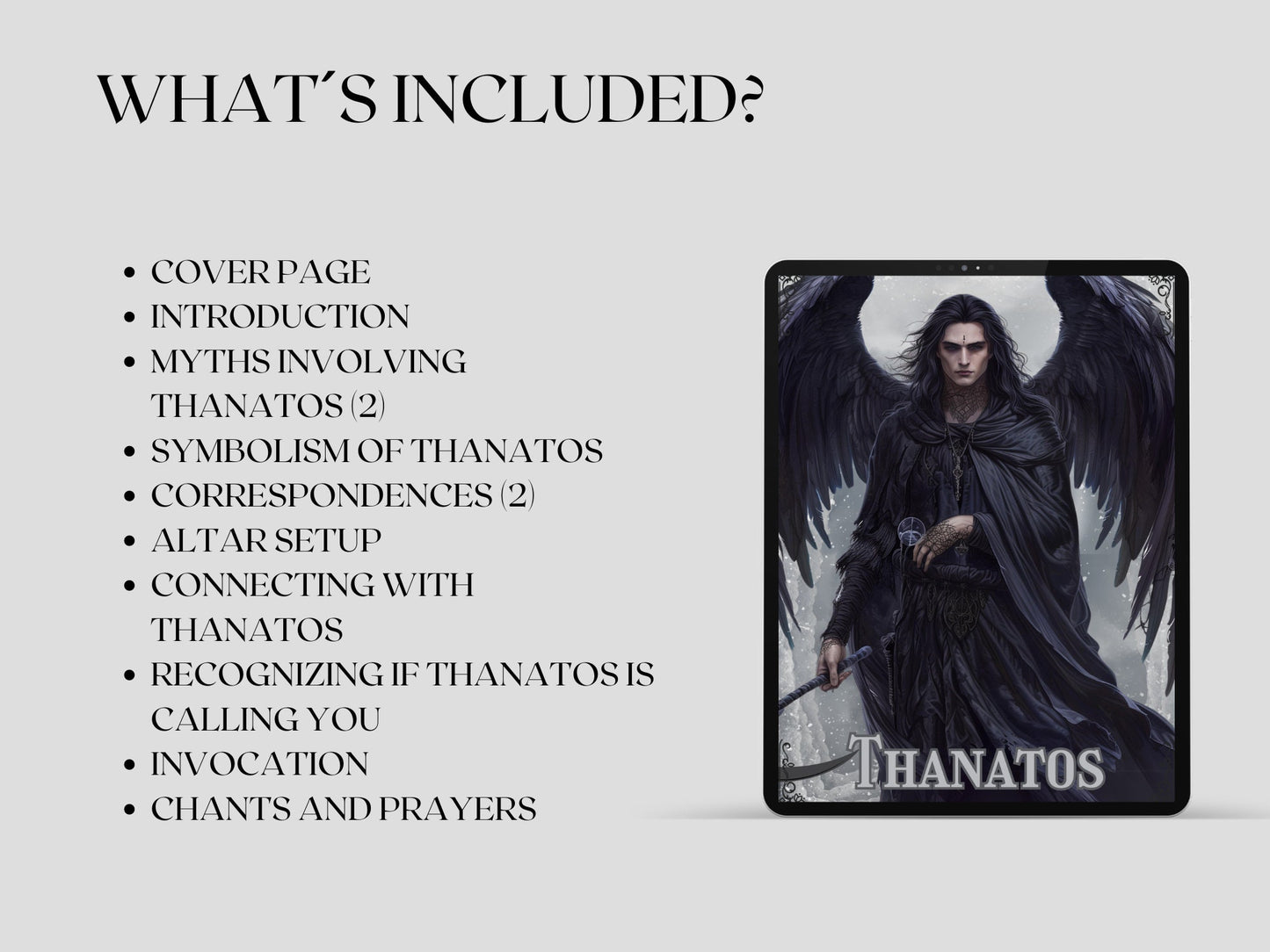 Thanatos. Greek God of Death. Beautiful pages for your Grimoire or Book of Shadows. Printable