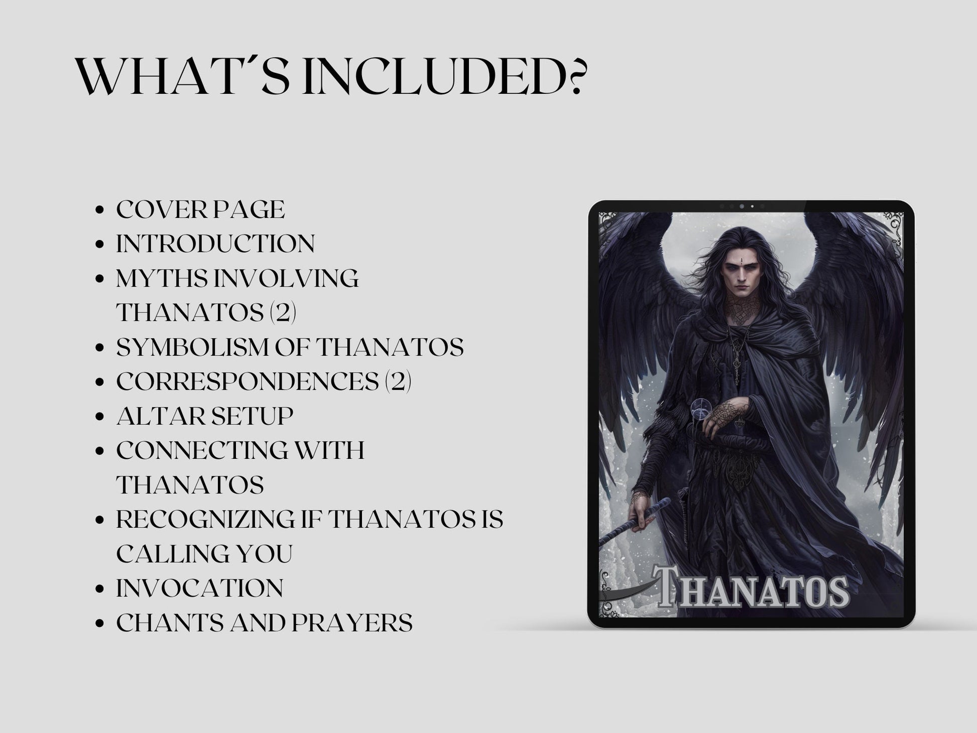 Thanatos. Greek God of Death. Beautiful pages for your Grimoire or Book of Shadows. Printable