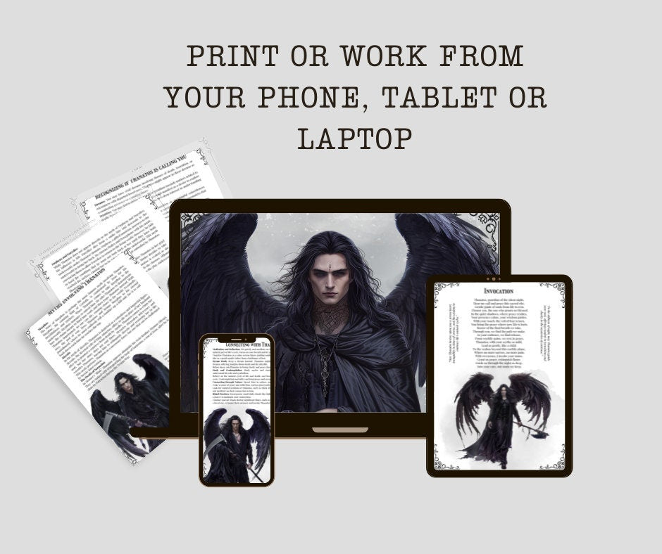 Thanatos. Greek God of Death. Beautiful pages for your Grimoire or Book of Shadows. Printable