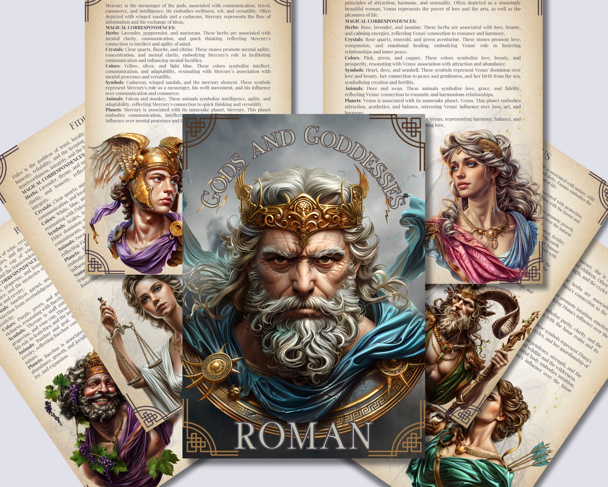 Roman GODS AND GODDESSES. Beautiful pages for your Grimoire or Book Of Shadows. Printable.