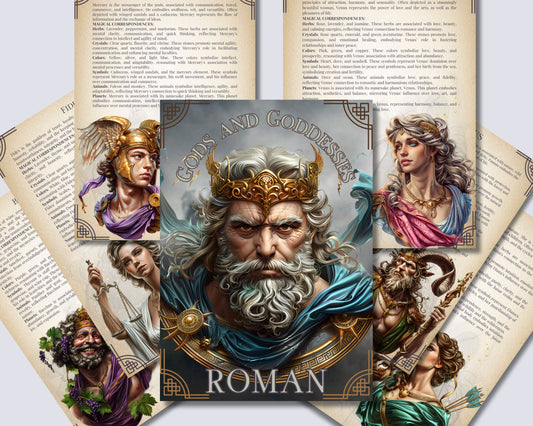 Roman GODS AND GODDESSES. Beautiful pages for your Grimoire or Book Of Shadows. Printable.