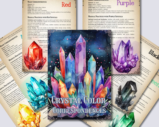 Crystal Color Correspondences. Beautiful pages for your Grimoire or Book Of Shadows. Printable