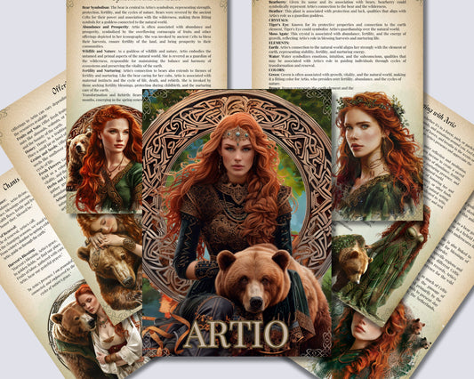 Artio, Celtic Bear Goddess of Wild Life. Beautiful pages for your Grimoire or Book Of Shadows. Printable.