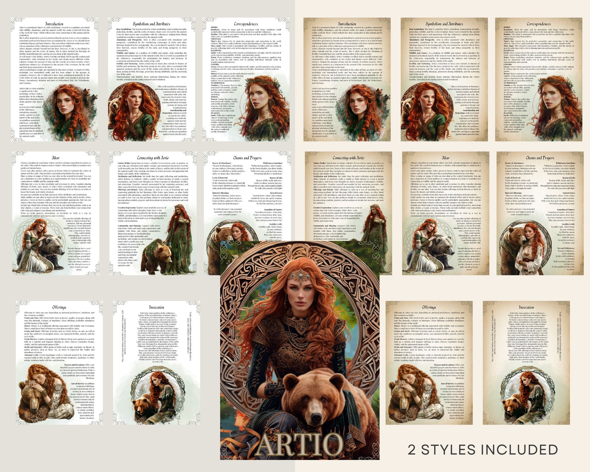 Artio, Celtic Bear Goddess of Wild Life. Beautiful pages for your Grimoire or Book Of Shadows. Printable.
