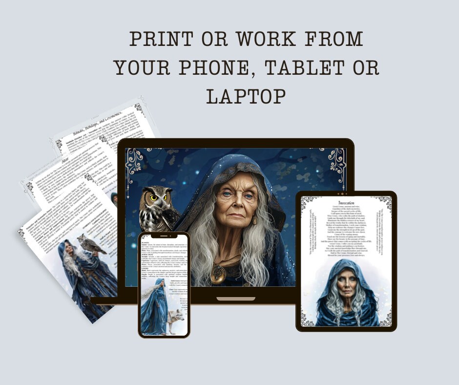 THE CRONE GODDESS. Beautiful pages for your Grimoire or Book Of Shadows. Printable.