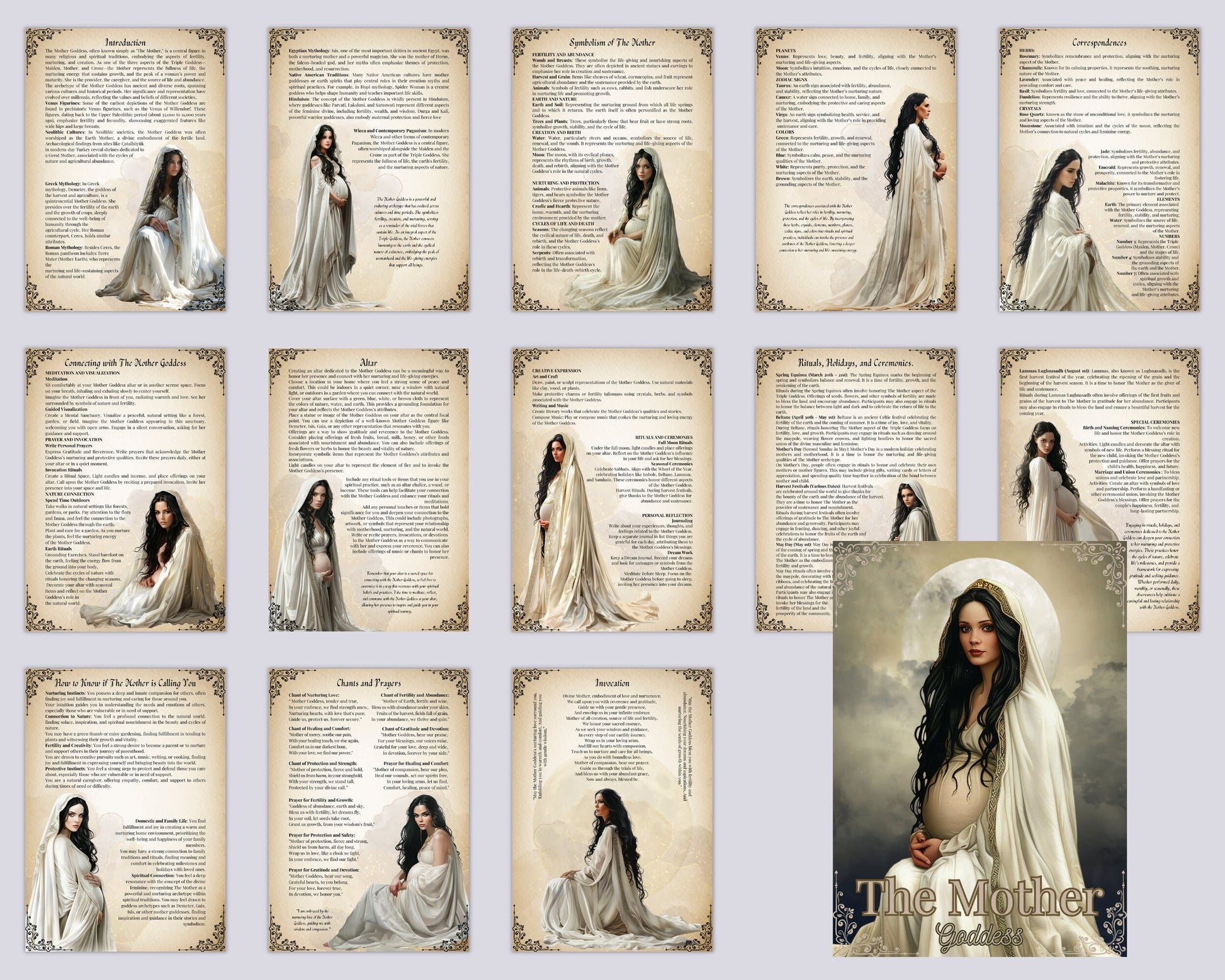 THE MOTHER GODDESS. Beautiful pages for your Grimoire or Book Of Shadows. Printable.