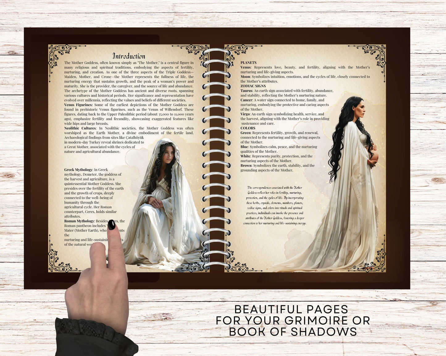 THE MOTHER GODDESS. Beautiful pages for your Grimoire or Book Of Shadows. Printable.