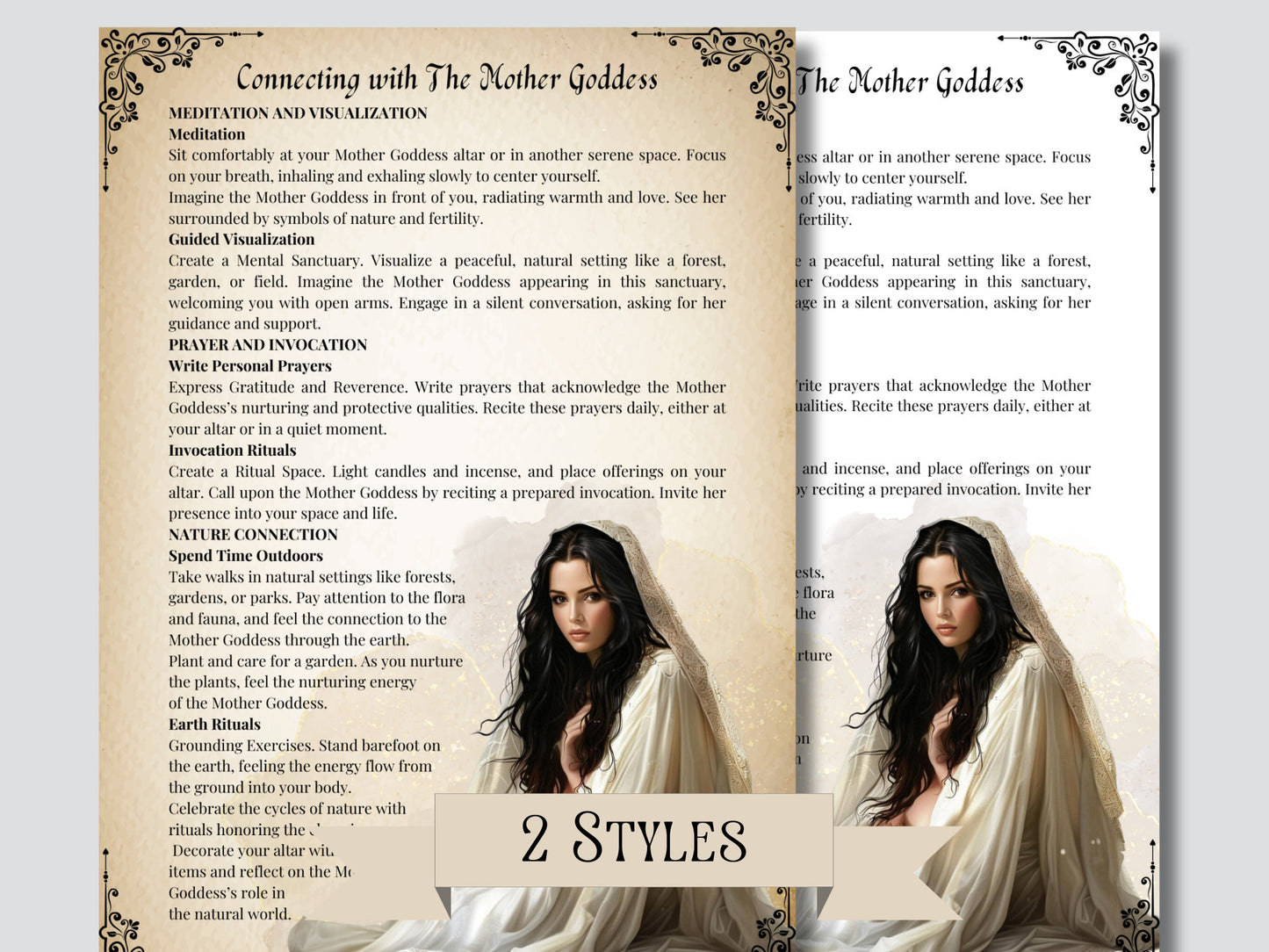 THE MOTHER GODDESS. Beautiful pages for your Grimoire or Book Of Shadows. Printable.