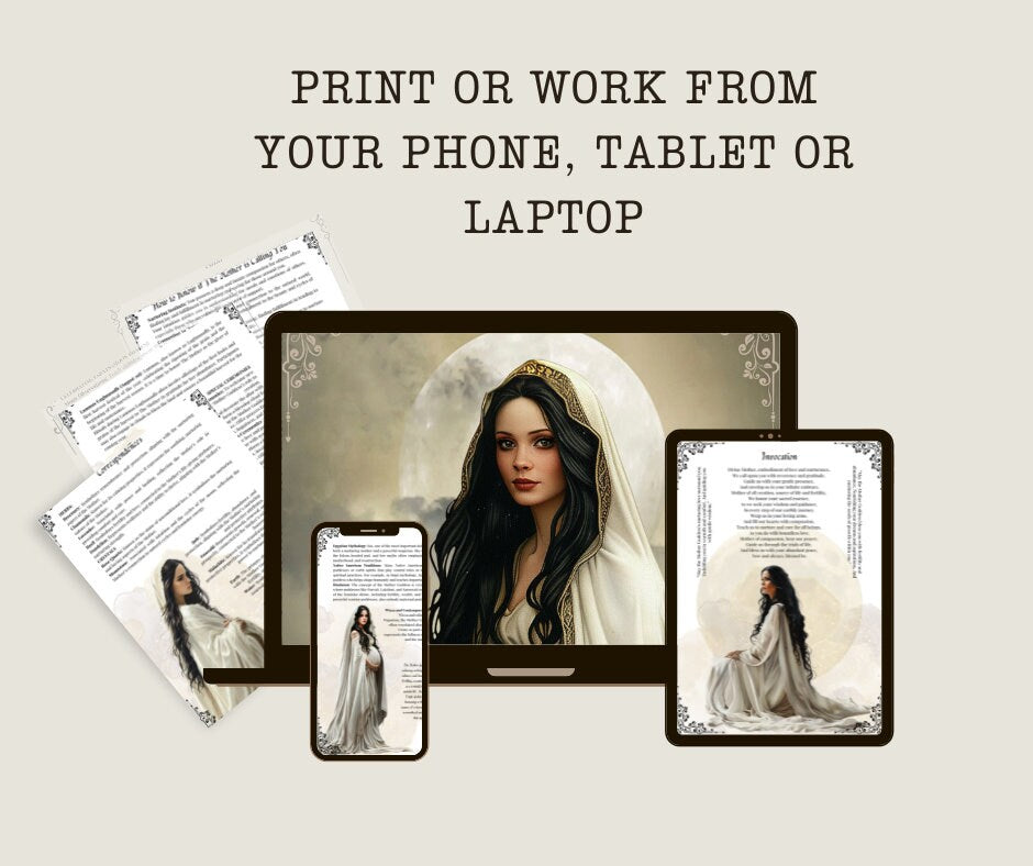 THE MOTHER GODDESS. Beautiful pages for your Grimoire or Book Of Shadows. Printable.