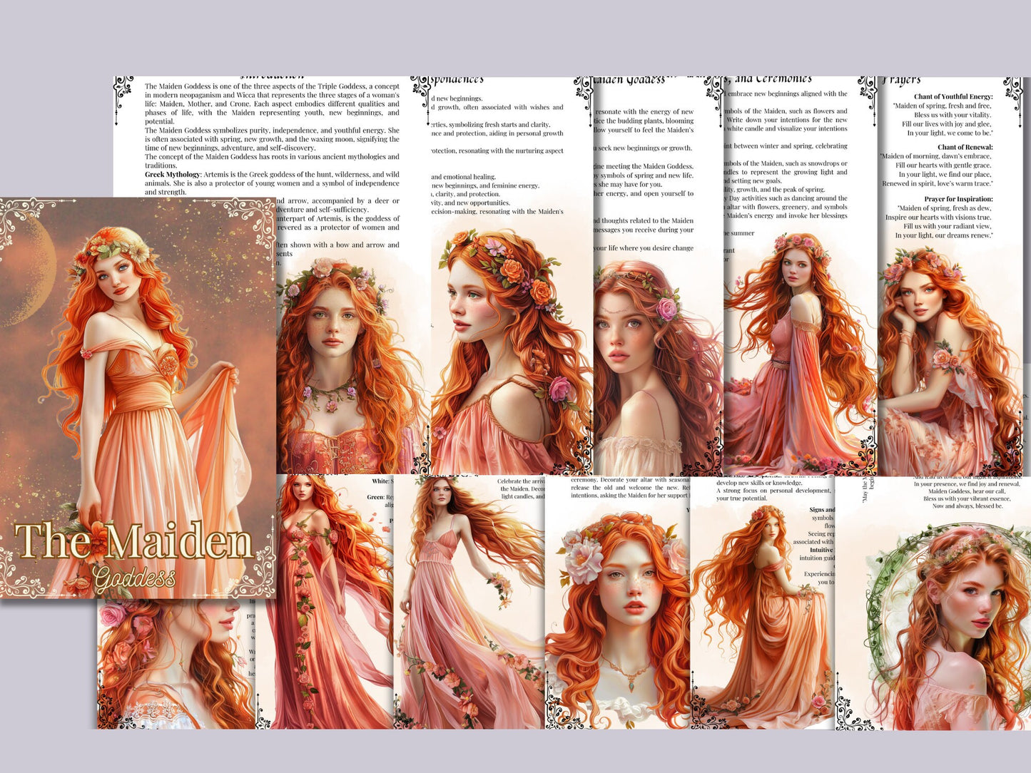 THE MAIDEN GODDESS. Beautiful pages for your Grimoire or Book Of Shadows. Printable.