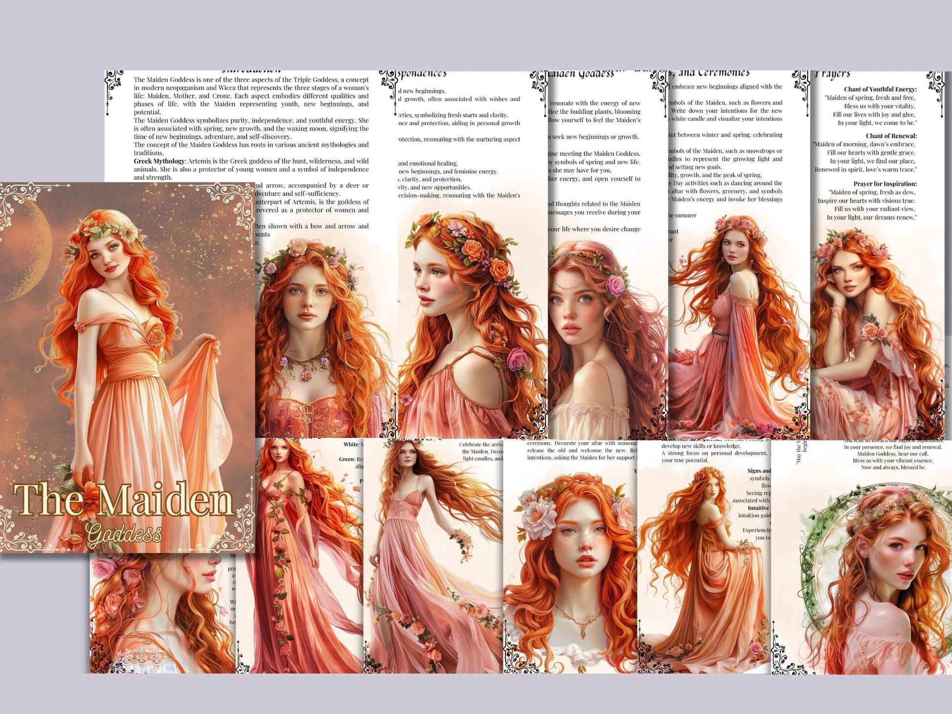 THE MAIDEN GODDESS. Beautiful pages for your Grimoire or Book Of Shadows. Printable.