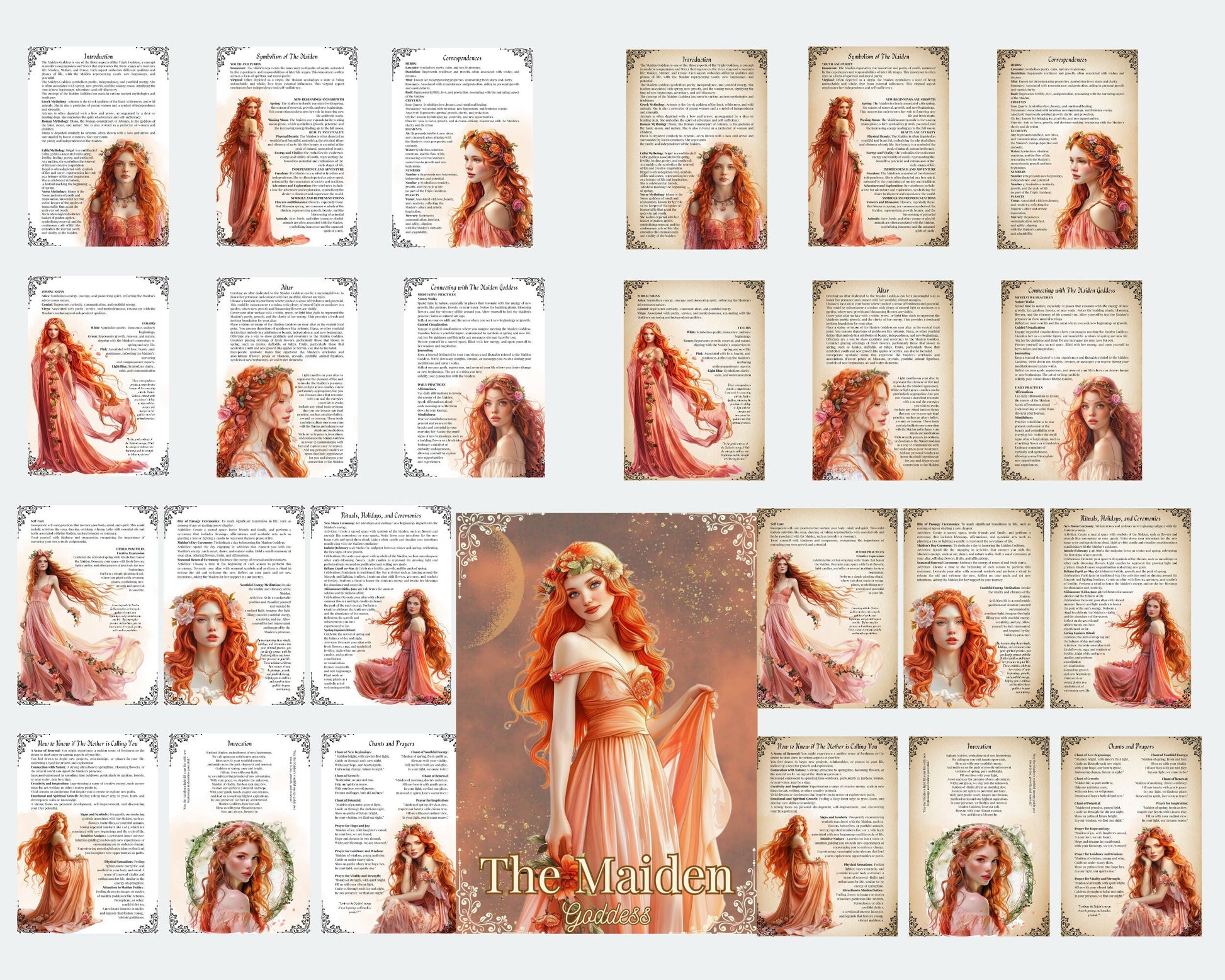 THE MAIDEN GODDESS. Beautiful pages for your Grimoire or Book Of Shadows. Printable.