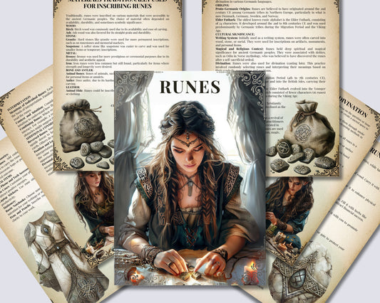 Runes. Basic Guide. beautiful pages for your Grimoire or Book Of Shadows. Printable