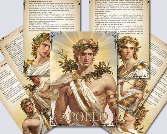 Apollo. Son God Solar God. Beautiful pages for your Grimoire or Book Of Shadows. Printable.